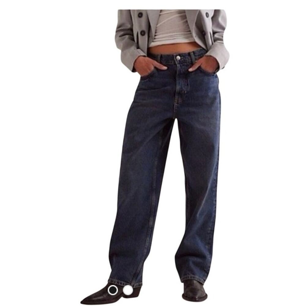 We The Free Cora Mid-Rise Slouchy Boyfriend Jeans Wide Leg Dark Wash, 28 EUC